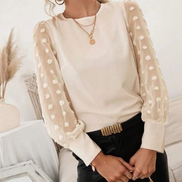 Swiss dot sheer sleeve work blouse - Picture 16 of 16